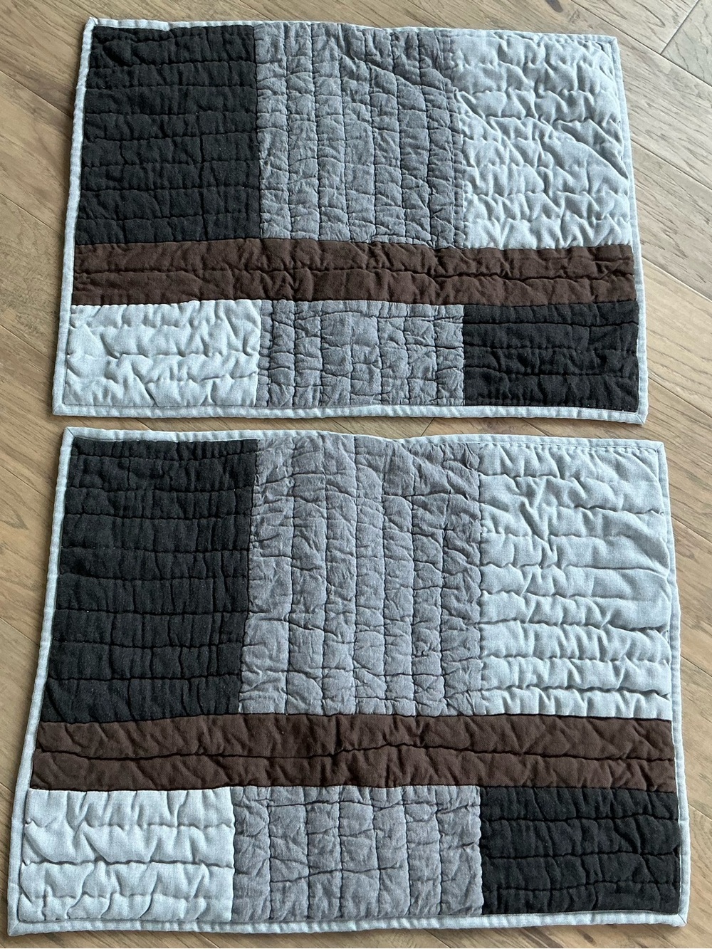 Pottery Barn Tonal Block Quilted Standard Shams Set of 2 Black Grey Brown